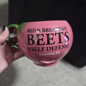 Pink Mug with Green Handle